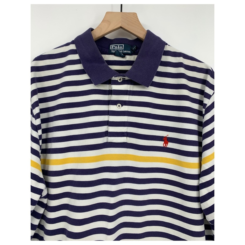 Vintage Polo Ralph Lauren Polo Shirt Mens XXL Navy White Striped Thick Cotton